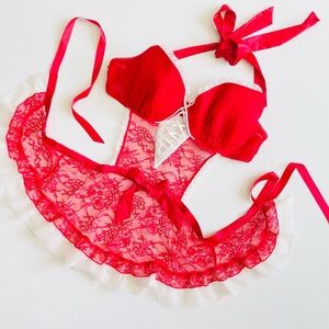 Victoria’s Secret XL red lightly lined lace apron lingerie